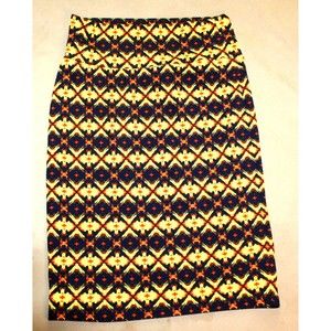LulaRoe Cassie Pencil Skirt Size Sm S 6-8 Knee Length South Western Design Black